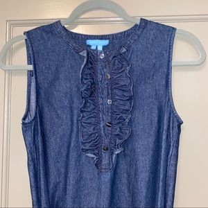 Chambray Ruffle Shift Dress